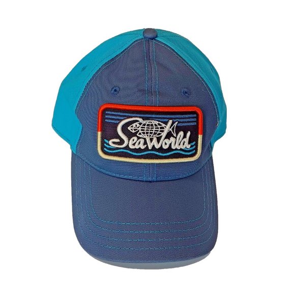 SeaWorld Orig Logo Patch Mens Blue Trucker Cap Strapback Hat w/ Embroidered Logo - Picture 4 of 9